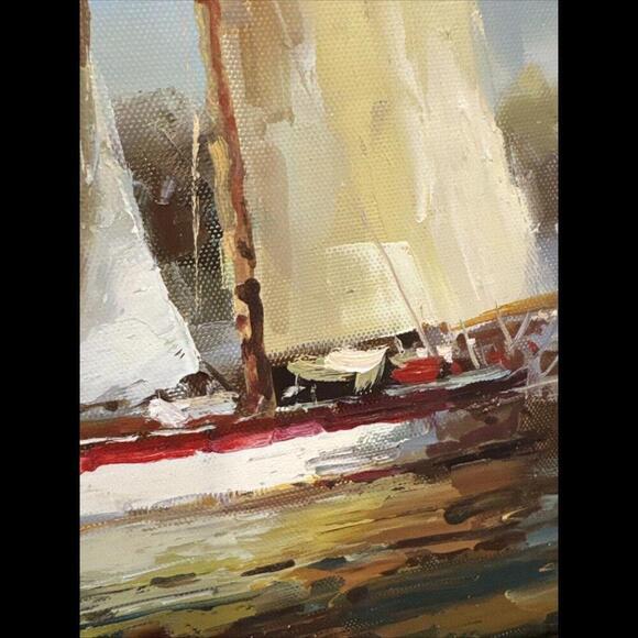 Oil on Canvas Painting Signed J.Norton Seascape Dock Framed Matted 26”x 21” - Picture 4 of 11